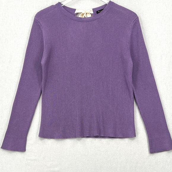 MASSIMO DUTTI Sweater Womens Medium Purple Ribbed Keyhole Tie Back Italian Yarn - Picture 5 of 13
